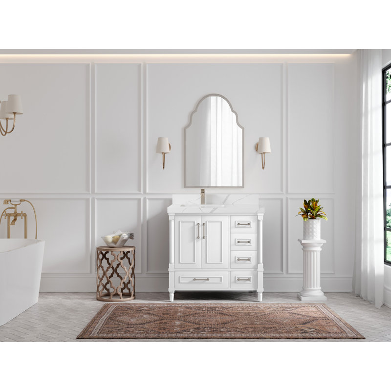 Aberdeen 36'' White Freestanding Bathroom Vanity with Calacatta Quartz Top