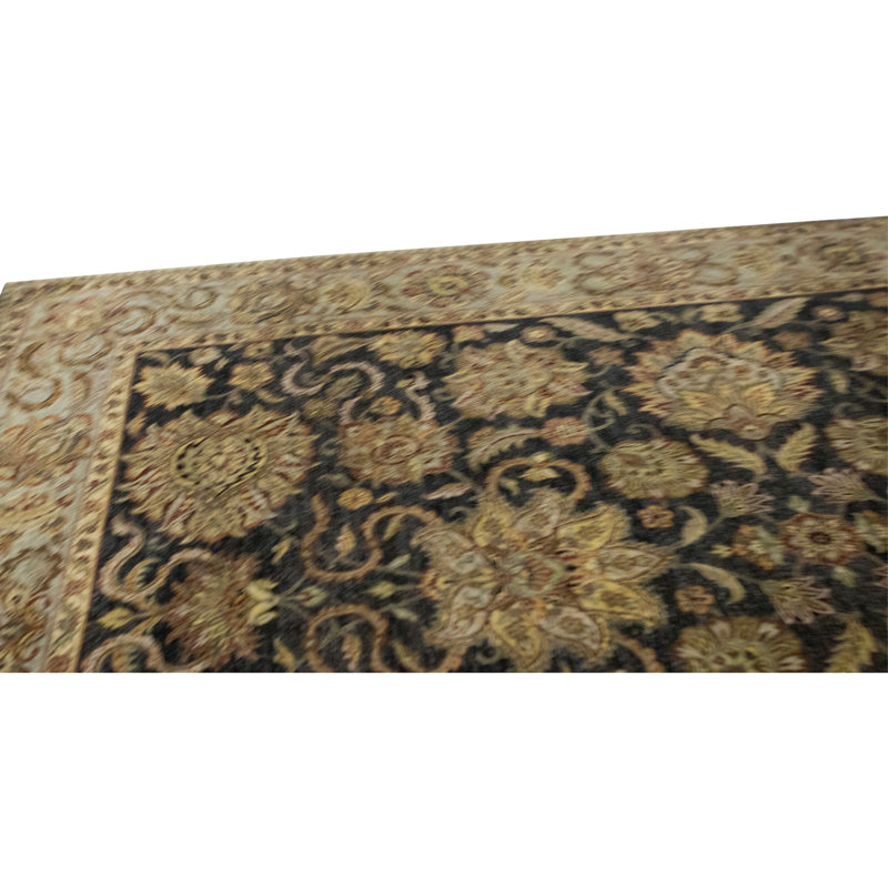 High-Quality Hand-Knotted Black And Green Area Rug