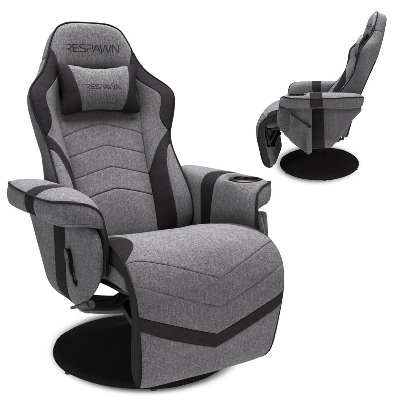 Fauteuil de jeu inclinable RESPAWN 900 avec repose-pieds, porte-gobelet et pivot, tissu gris