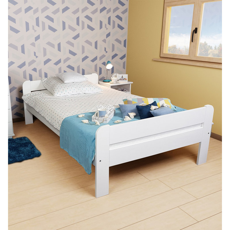 Faust Solid Wood Bed, White, European Single (90 x 200cm)