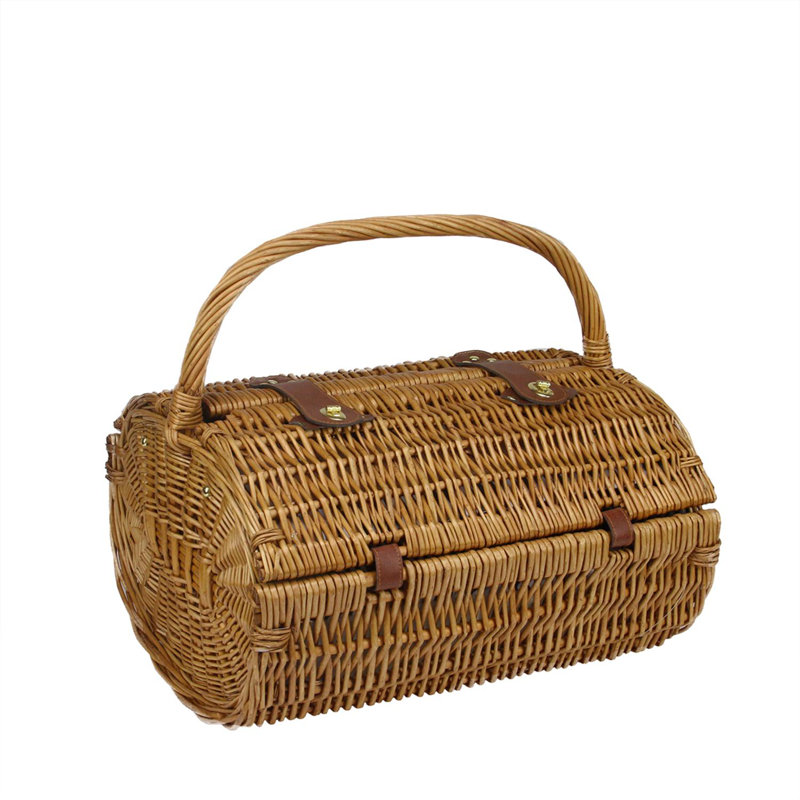 Ensemble de panier de pique-nique en saule brun tissé à la main 17 personnes x 17,25 po avec accessoires