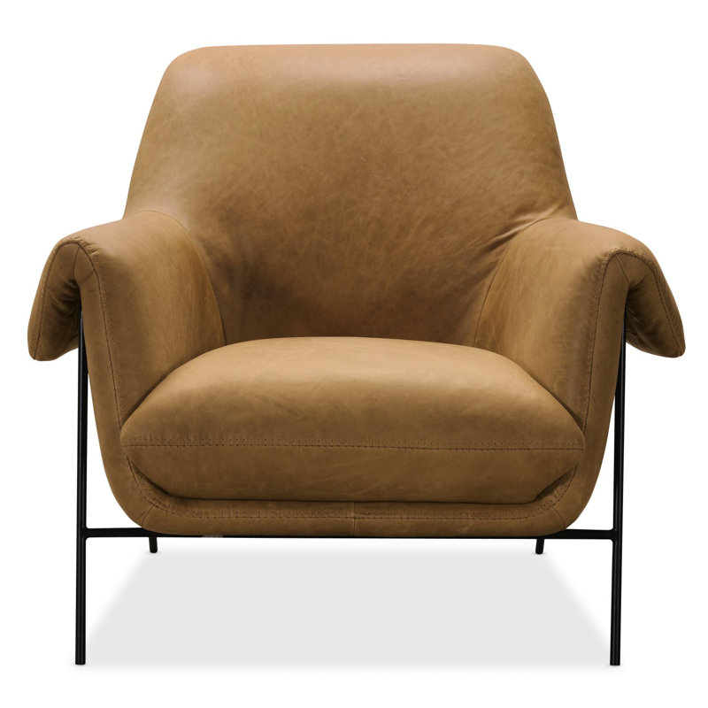 CC Metal Frame Leather Club Chair, Brown Genuine Leather