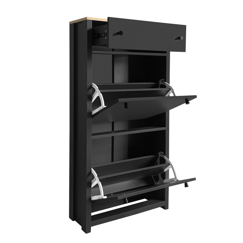 Armoire de rangement pour chaussures grise avec 2 tiroirs rabattables et cloisons personnalisables