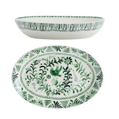 Fitz & Floyd Sicily Green Serving Bowl and Platter, 2 Piece Set