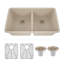 Évier de cuisine 32 po x 19 po en quartz, évier à double cuve 50/50, évier encastré, évier de cuisine encastré, évier de cuisine en granite, avec 2 grilles en acier et crépine, bride d'évacuation-72644643