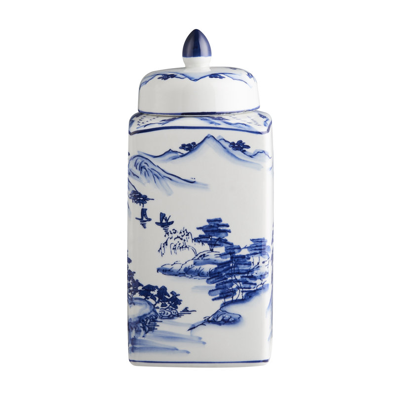 Shanquia 9.44" Handmade Blue White Chinoiserie Ceramic Ginger Jar/ Table Vase