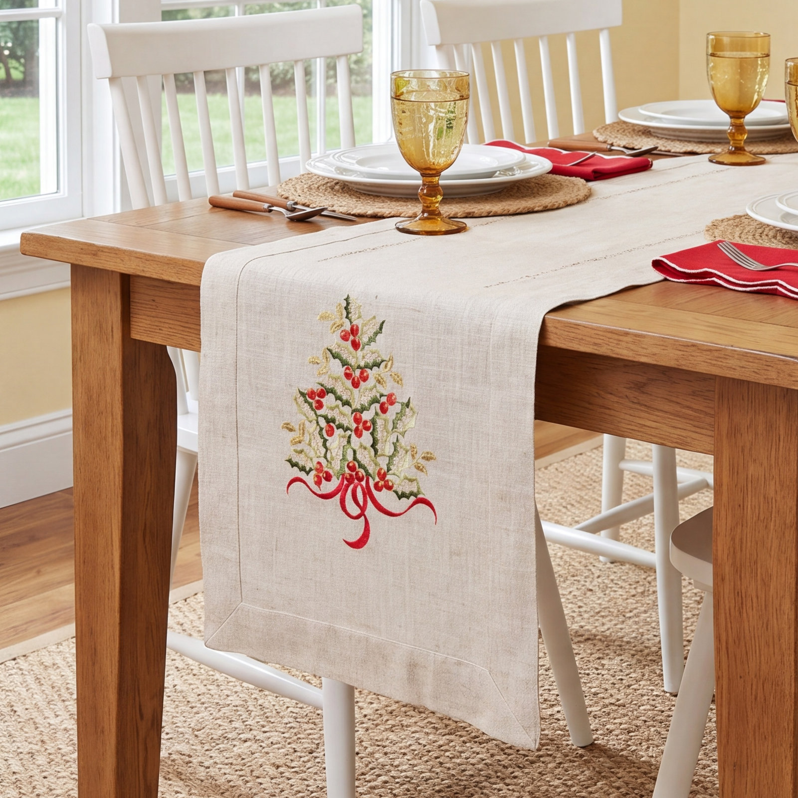 Ayverie Floral Christmas Table Runner, 108" x 16"