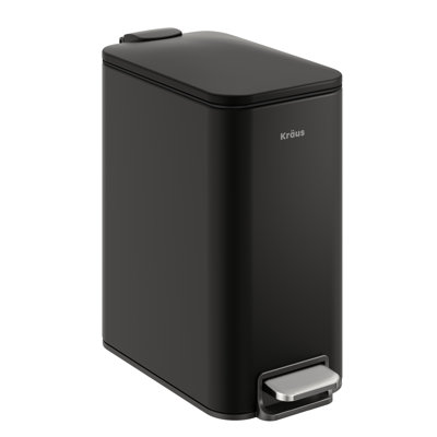 KRAUS WasteGuard 1.3 Gallon / 5 Liter Step Pedal Bathroom Trash Can in Matte Black with Removable Inner Bucket and Soft Close Lid