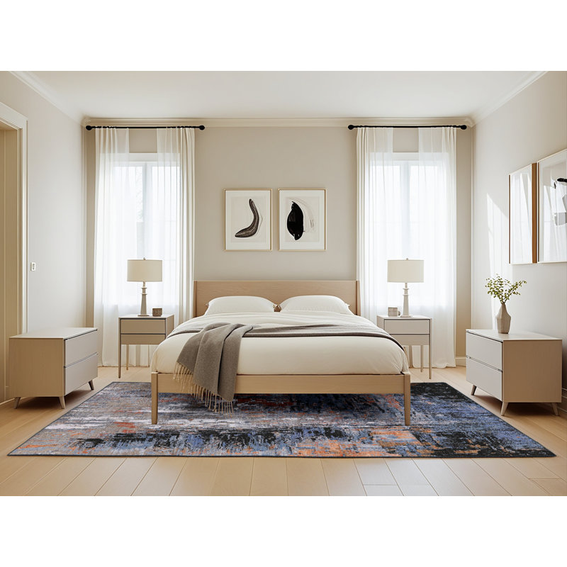 Tapis abstrait bleu / rouge / noir Brae, Rectangle 5 pi x 8 pi