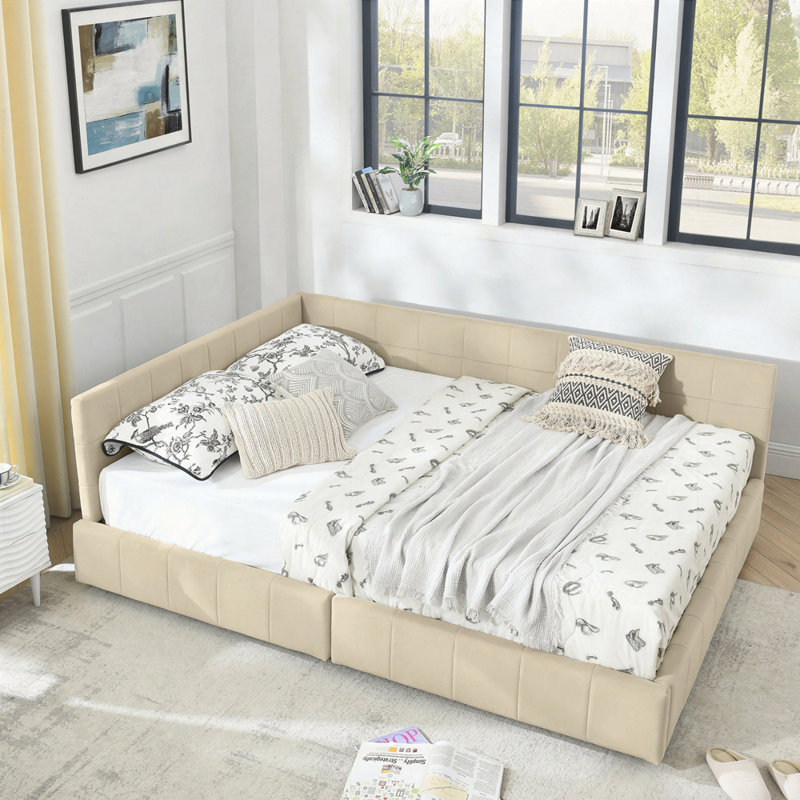 Full Velvet Storage Upholstered Tufted Sofa Bed Frame with Backrest and Armrests, Beige, Beige, Full / Double