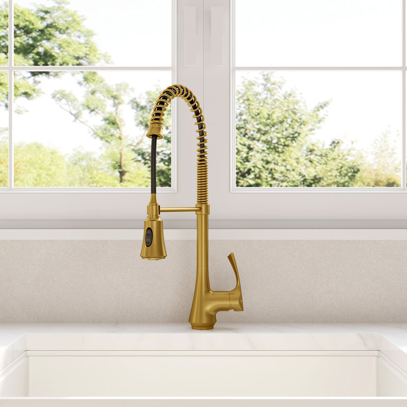 Commercial-Style 2-Function Pull-Down Single-Handle Kitchen Faucet, Brushed Gold