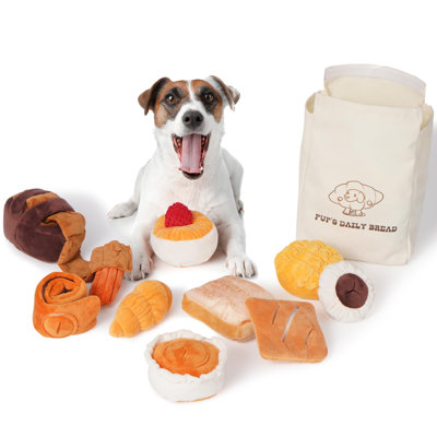 10 Pack Bread Dog Toys with Bag - Crinkle & Squeaky Plush Toys for Small & Medium Dogs