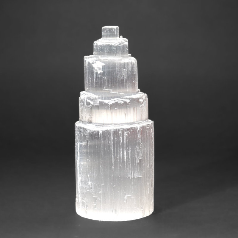 Medium Cats-Eye Selenite (8.5") Castle Tower From Morocco