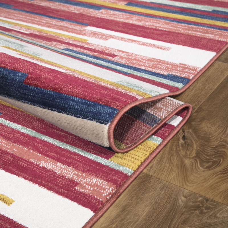 Urfa Traditional Rose Stripes Rugs – Living Room, Bedroom & Hallway Runner Carpets | Washable, Non-Slip, Soft Polypropylene Floor Mats