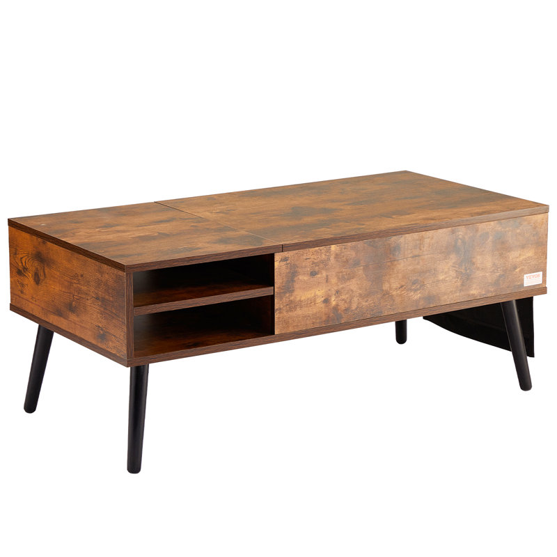 Brown Wood and Metal Lift-Top Coffee Table with Storage
