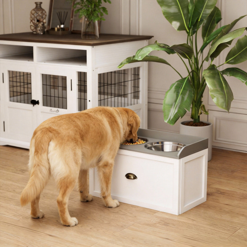 Elevated Feeder, White/Gray