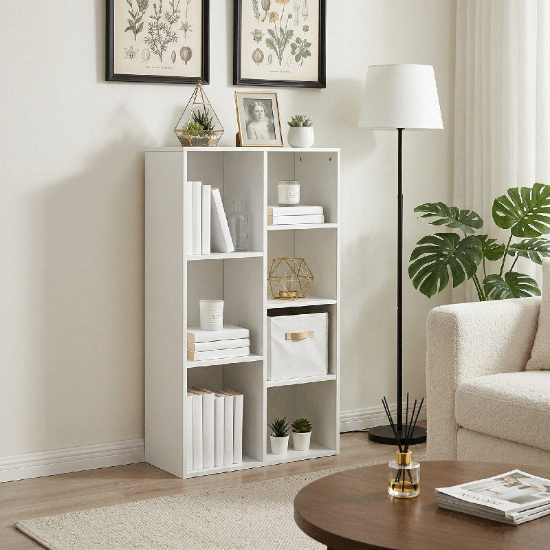 Bomeda 7-Cube Reversible Open Shelf Bookcase, Storage Organizer, White, White