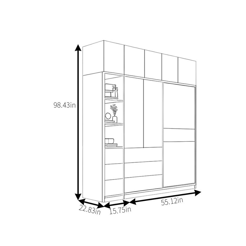 Simple Two Colour Push And Pull Wardrobe, 98.43" H x 70.87" W x 22.83" D