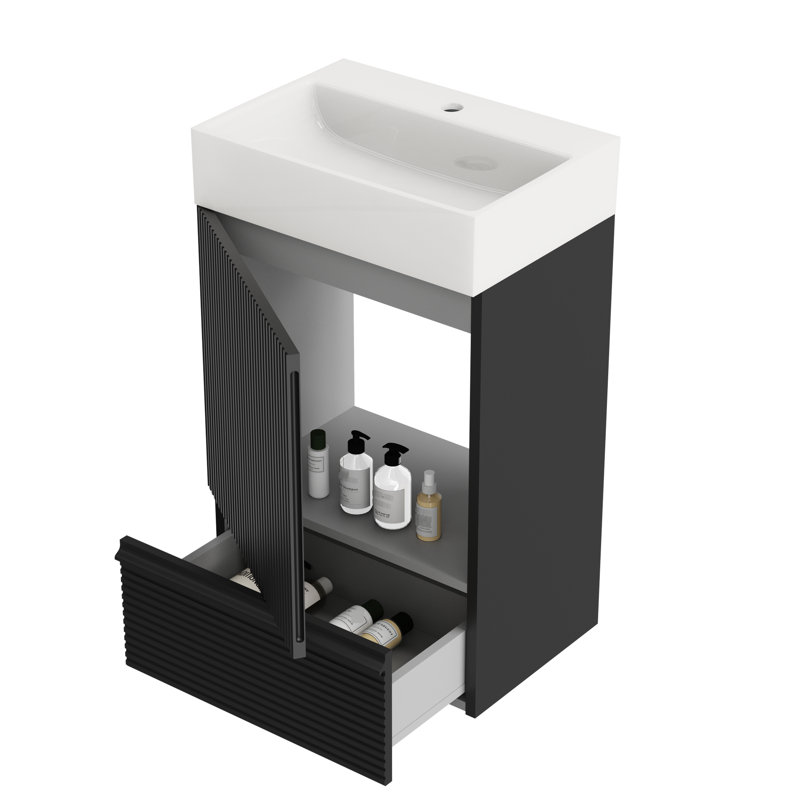 Meuble-lavabo rayé noir 20 po, profondeur 19,74 po, rangement organisé 28,08 po, efficace