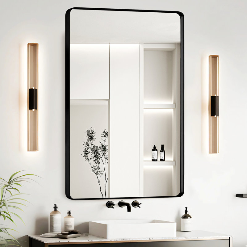 Miroir de salle de bain mural, 36 po x 40 po, Noir