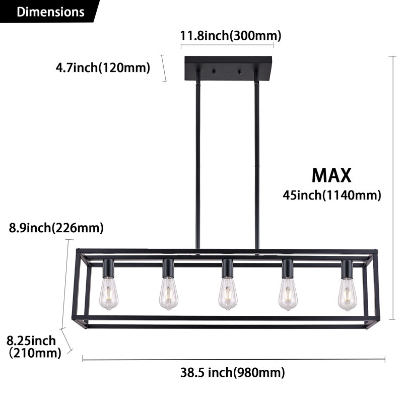 Ahslee 5 - Light Square/Rectangle Pendant, Black