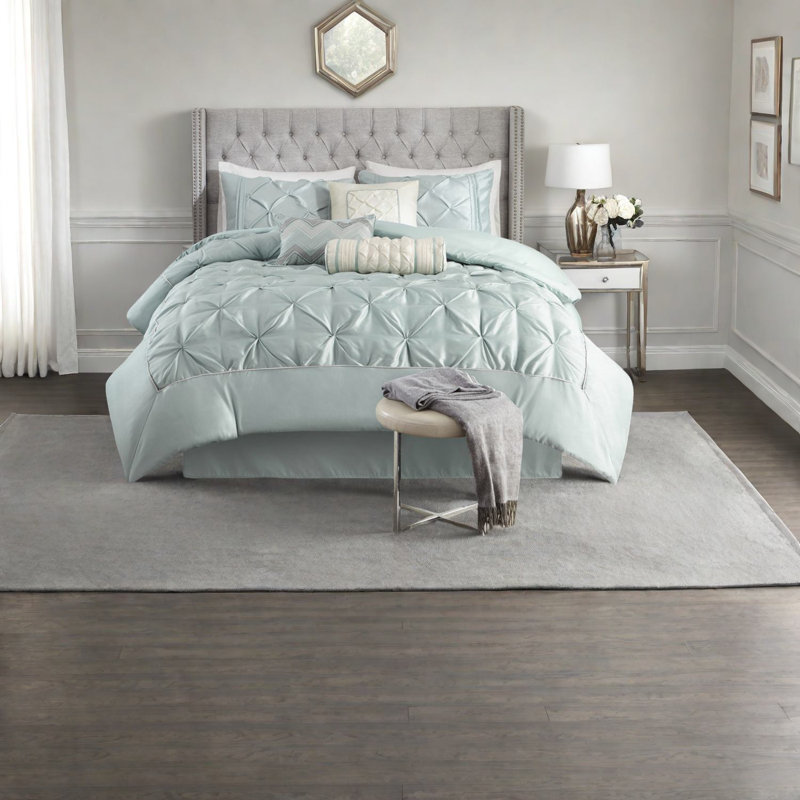 Elegant 7-piece Seafoam Bedding Set, Polyester Comforter For Home