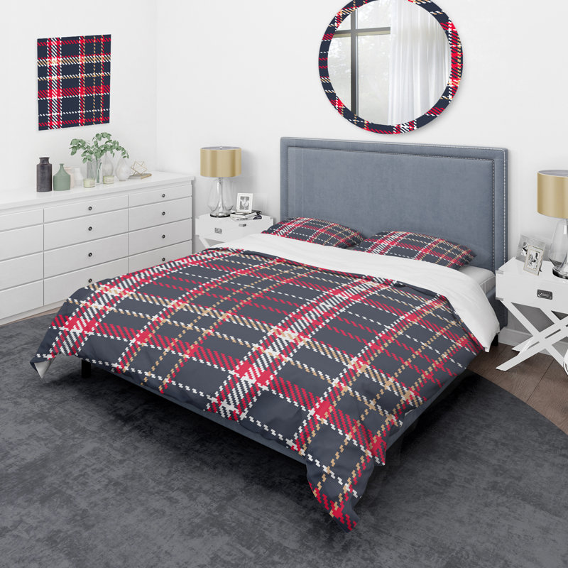 Tartan à carreaux rouge et bleu - Ensemble de housse de couette abstrait - Microfibre de polyester