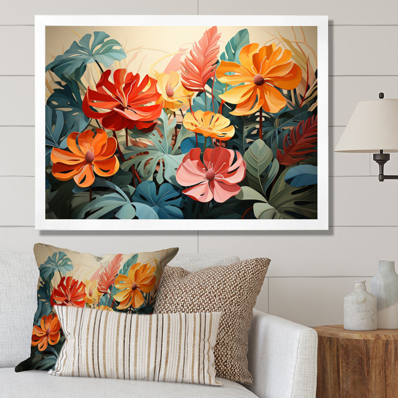 Orange, vert, plantes tropicales V, Cadre photo blanc, H 34 po x l 44 po x P 1,5 po