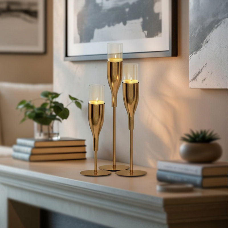 Ensemble de porte-bougie en verre à vin 3 pièces pour décoration de table de Noël, ambiance de maison et de fêtes élégante