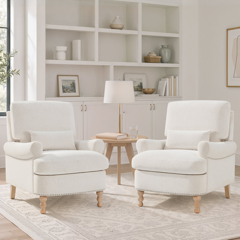 Fauteuil d'appoint Rickon de style ferme, avec coussin lombaire, fauteuil rembourré pour salon, chambre à coucher, bureau à domicile (ensemble de 2)