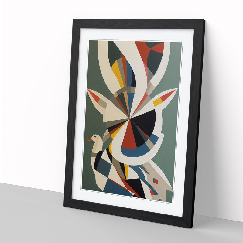 Goose Painting Geometric - Picture Frame Print, 64cm H x 46cm W x 2cm D, Walnut