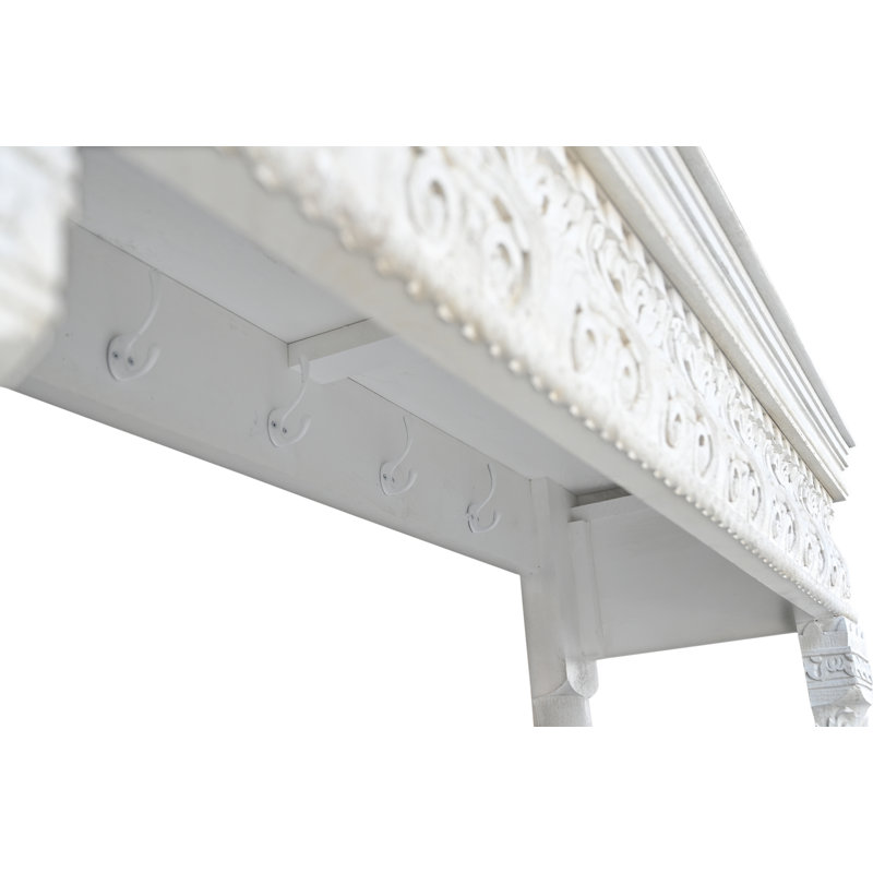 Berlene Carved Solid Wood Hall Tree Bench, White