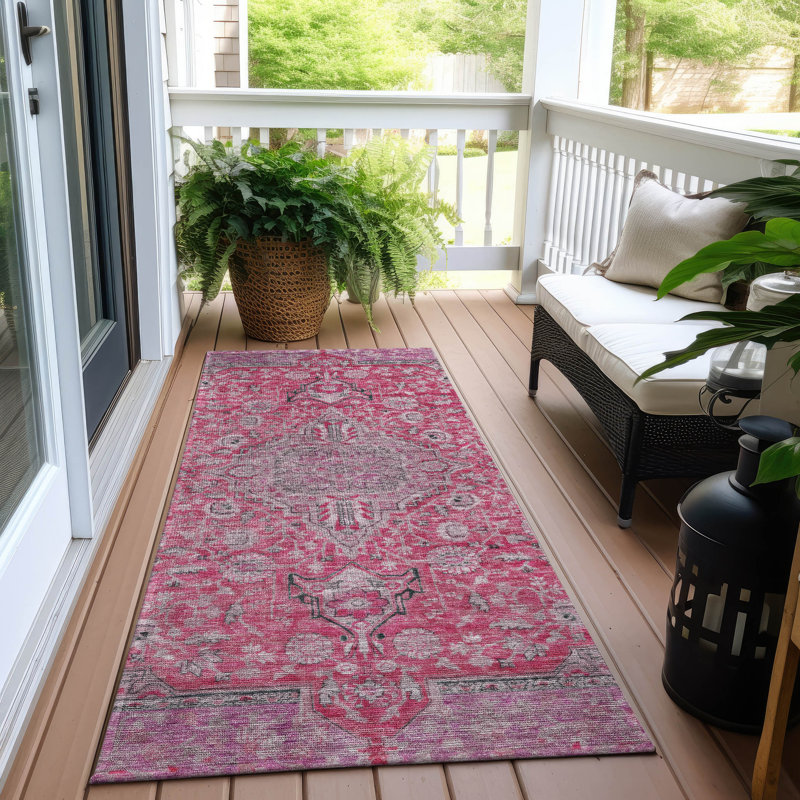 Vexira Pink Washable Indoor-Outdoor Rug - , 2'3" x 7'6"