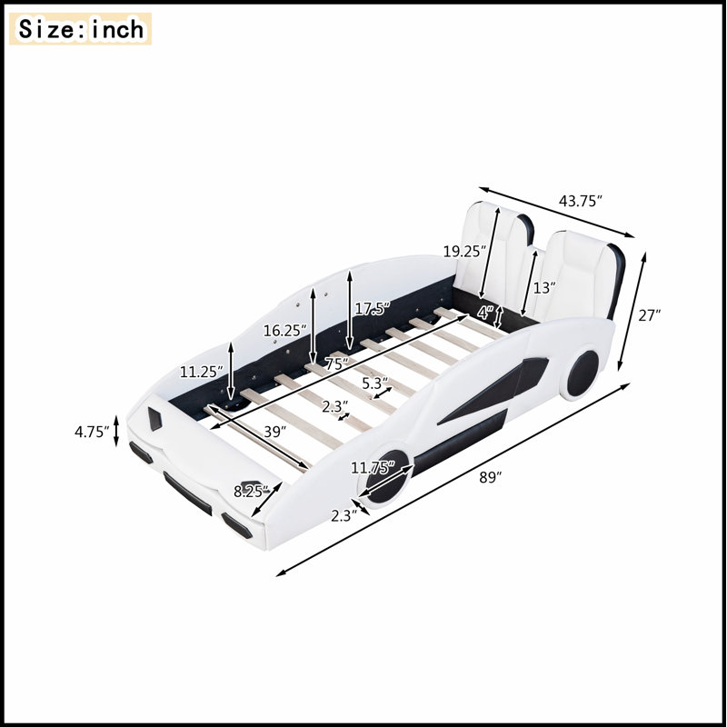 Race Car-Shaped Platform Bed with Wheels, Solid Guardrails, and Durable Construction for a Fun and Secure Sleep Experience