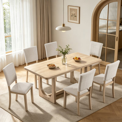 Table de salle à manger 7 pièces Timberline, pour 6 personnes, table de salle à manger rectangulaire avec 6 chaises rembourrées