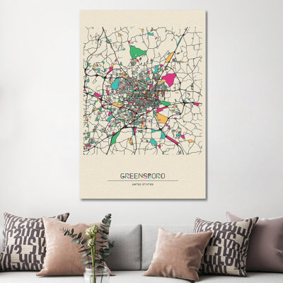 Greensboro, North Carolina Map by Ayse Deniz Akerman - Wrapped Canvas Gallery-Wrapped Canvas Giclée