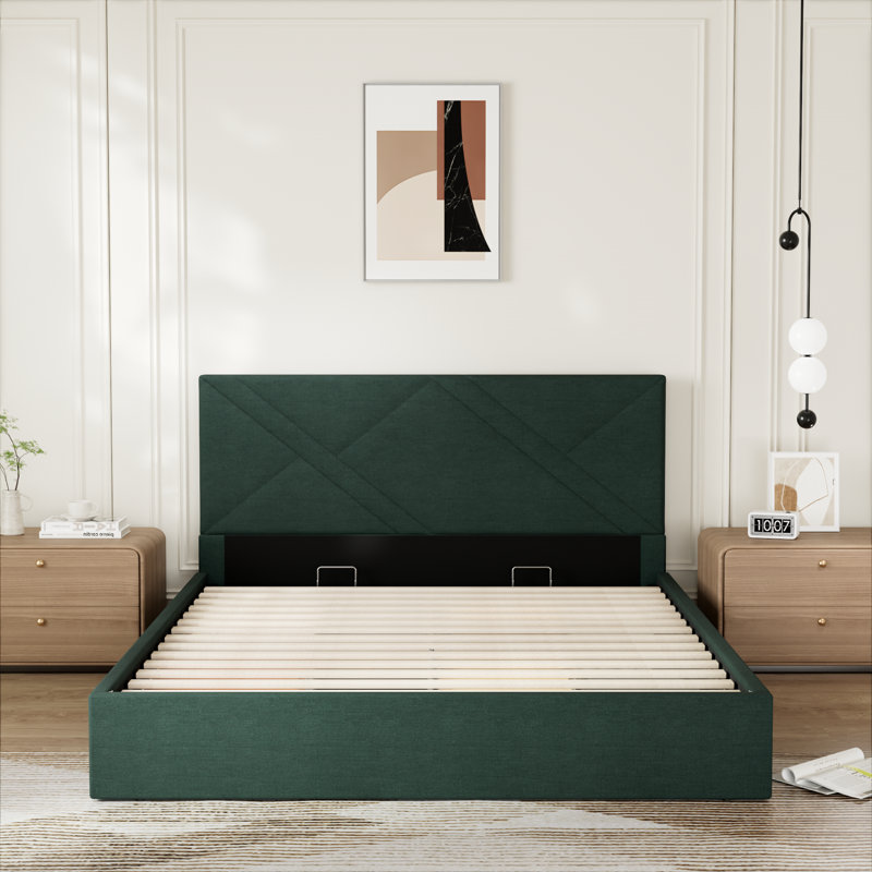 Lit plateforme tapissier avec rangement Gaillarde, Vert, Double