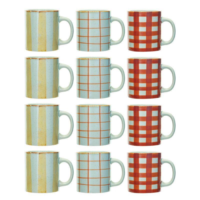 16 oz Tasse ronde en grès peint à la main avec 3 motifs variés