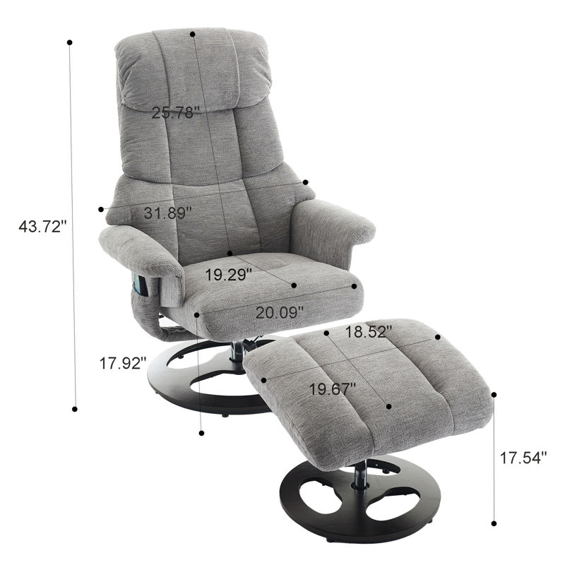 Méridienne de luxe avec repose-pieds et dossier réglable, base pivotante à 360 ° pour le salon de la chambre à coucher