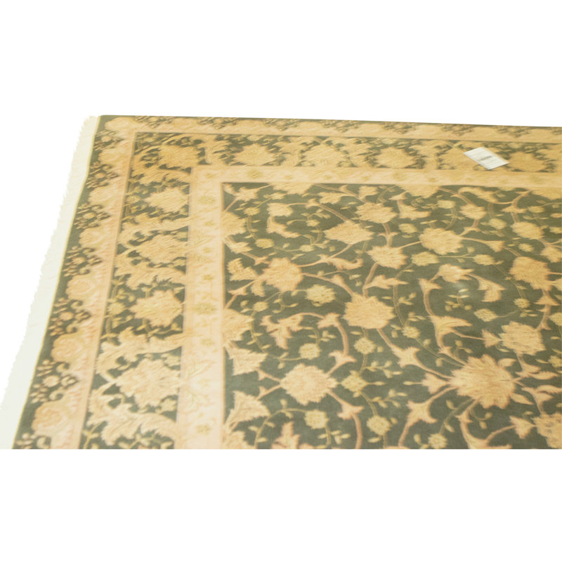 Tapis vert olive de haute qualité noué à la main