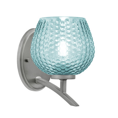 Kurve Uplight Wall Sconce With 6" Turquoise Textured Glass