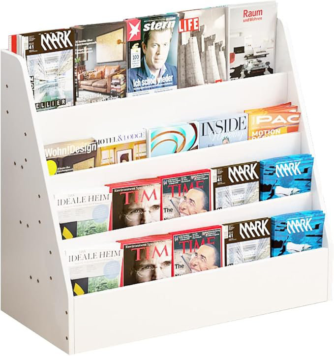 Étagère de rangement pour bibliothèque à 4 tablettes avec 4 tablettes, Blanc