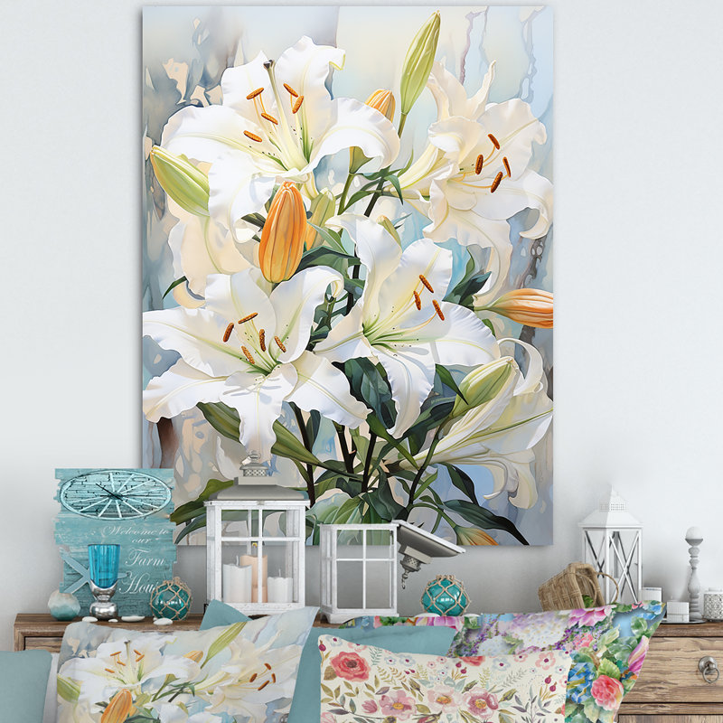 «Beige Lilies Simple Tranquility III», reproduction d'art sur toile, Toile tendue, 40" H x 30" W