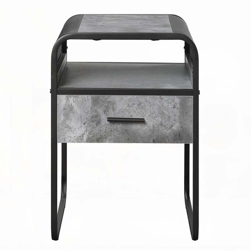 Table de bout à 1 tiroir en béton gris et noir