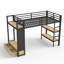 Lit superposé double au-dessus de double avec tablettes de rangement, lits superposés en métal avec tiroirs et panneau perforé, structure de lit superposé non grinçant et stable pour les adolescents et les adultes, noir