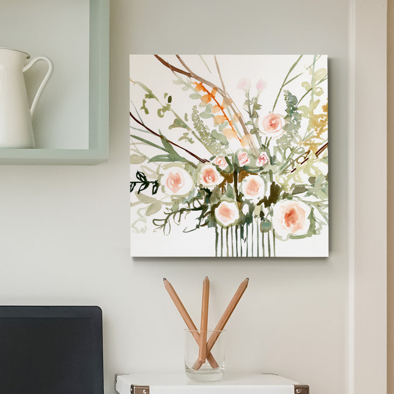 « butineuses fleurs ii »-impression sur toile tendue, H 32 po x l 32 po x P 1 po