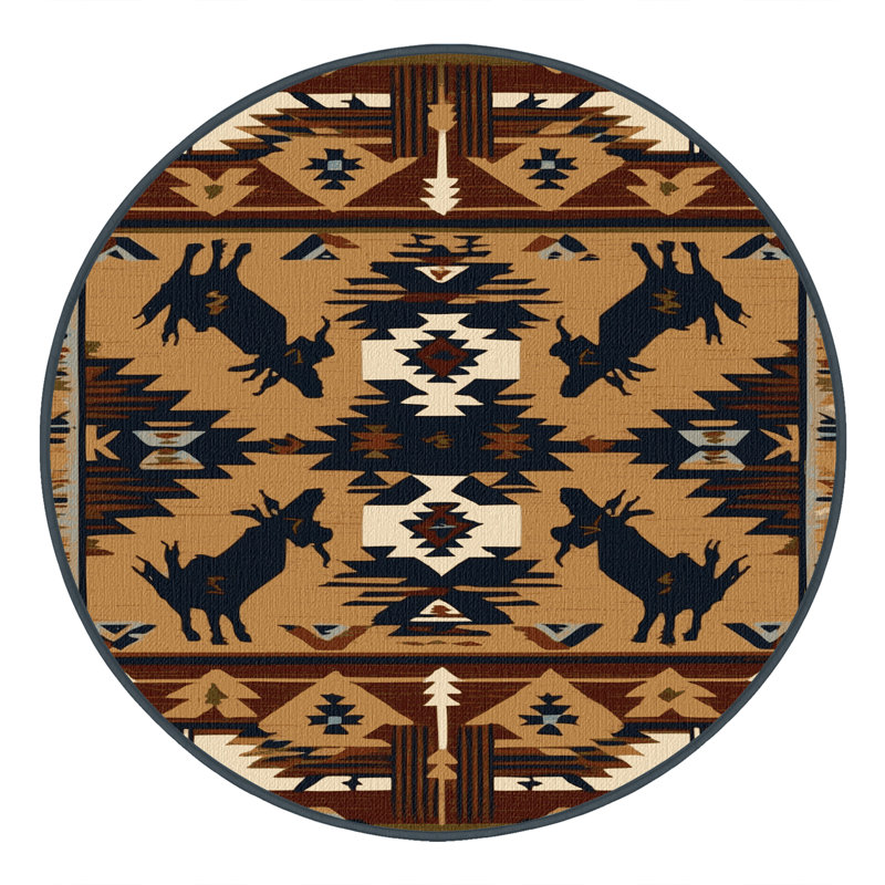  Tapis lavable Bull Rider Southwestern, Rond 6 pi x 6 pi