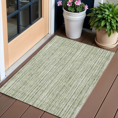 Tapis extérieur lavable rayé vert et ivoire 3 pi x 5 pi