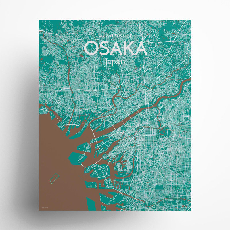 Osaka City Map in Nature 1 Piece Wall Art, 20cm H x 16cm W x 0.05cm D