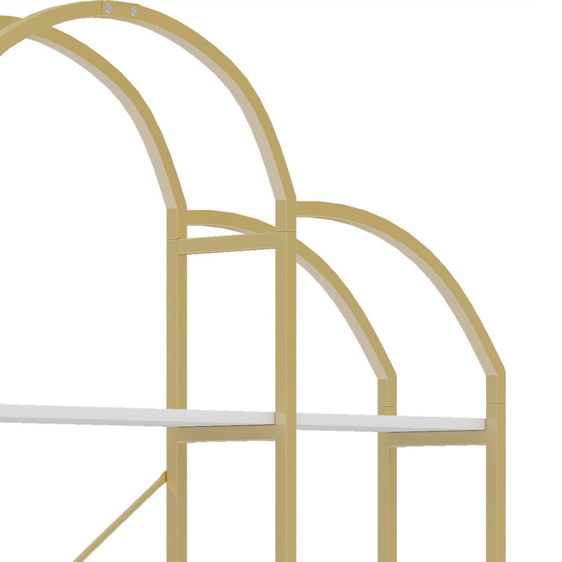 Modern Display Shelf Curved Top 5-Tier Bookshelf Open Storage Organizer X-Bar Frame Spacious Bookcase